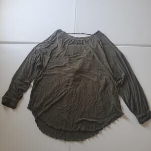 Free People Shirt Womens Large Green Ribbed Twist Back High Low Hem Boho Top